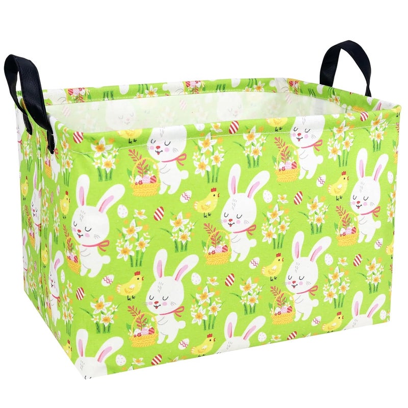 SETAMA Large Empty Easter Basket for Kid Fabric Personalized Bunny Eggs Easter Gift Basket for Boy and Girl (Rabbit Chicken Green Bottom) - Image 1
